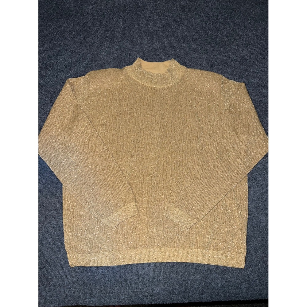 Alfred Dunner Gold Metallic Lurex Mock Neck Sweater Womens XL Made in USA